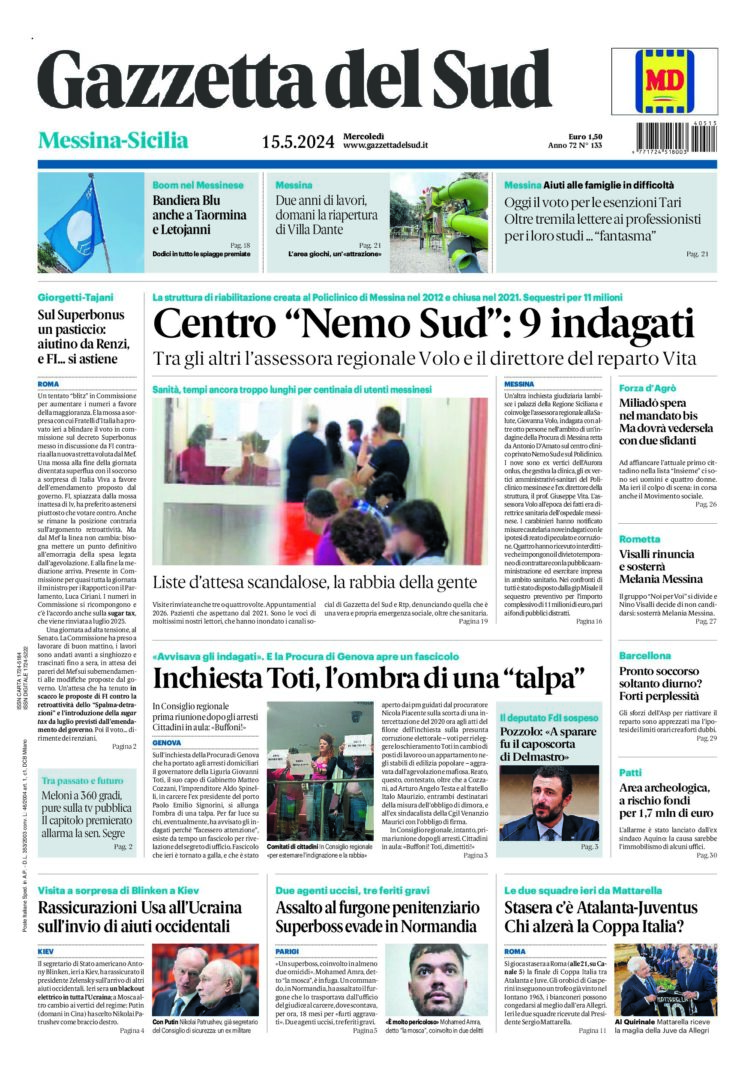 Prima-pagina-gazzetta-del-sud-messina-edizione-di-oggi-15-05-2024