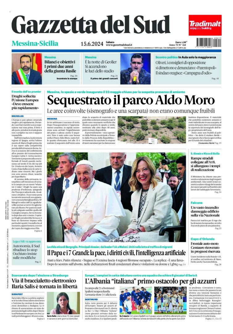 Prima-pagina-gazzetta-del-sud-messina-edizione-di-oggi-15-06-2024