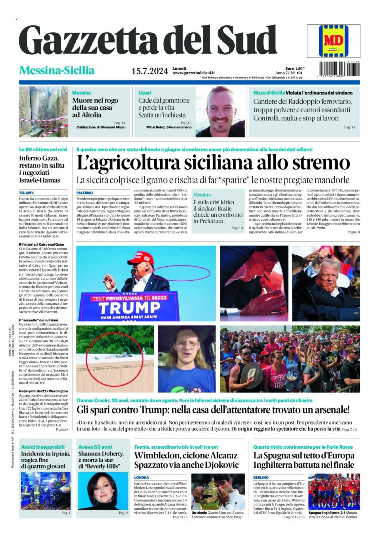 Prima-pagina-gazzetta-del-sud-messina-edizione-di-oggi-15-07-2024