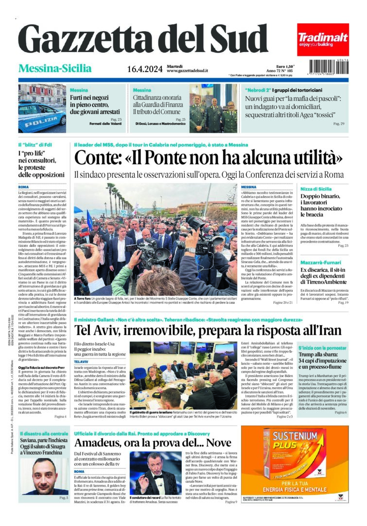 Prima-pagina-gazzetta-del-sud-messina-edizione-di-oggi-16-04-2024