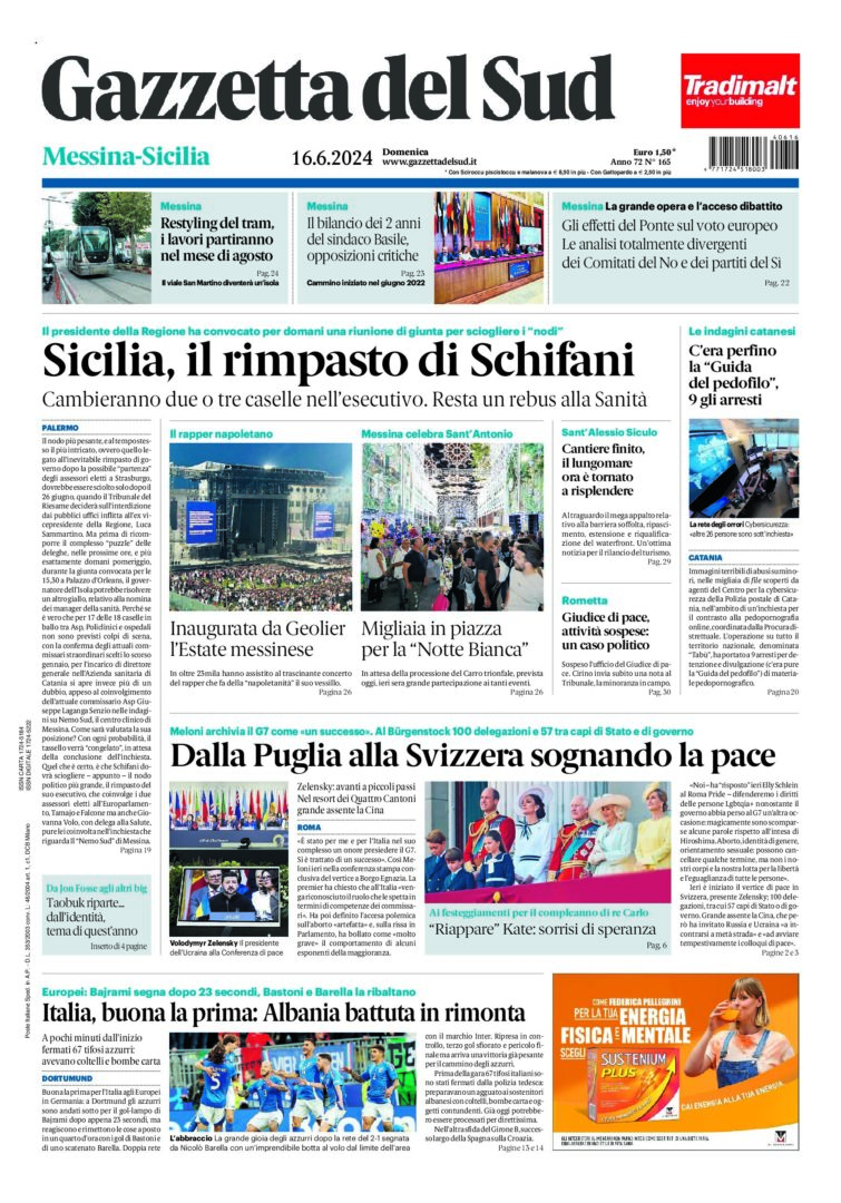 Prima-pagina-gazzetta-del-sud-messina-edizione-di-oggi-16-06-2024