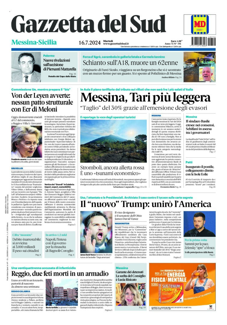 Prima-pagina-gazzetta-del-sud-messina-edizione-di-oggi-16-07-2024