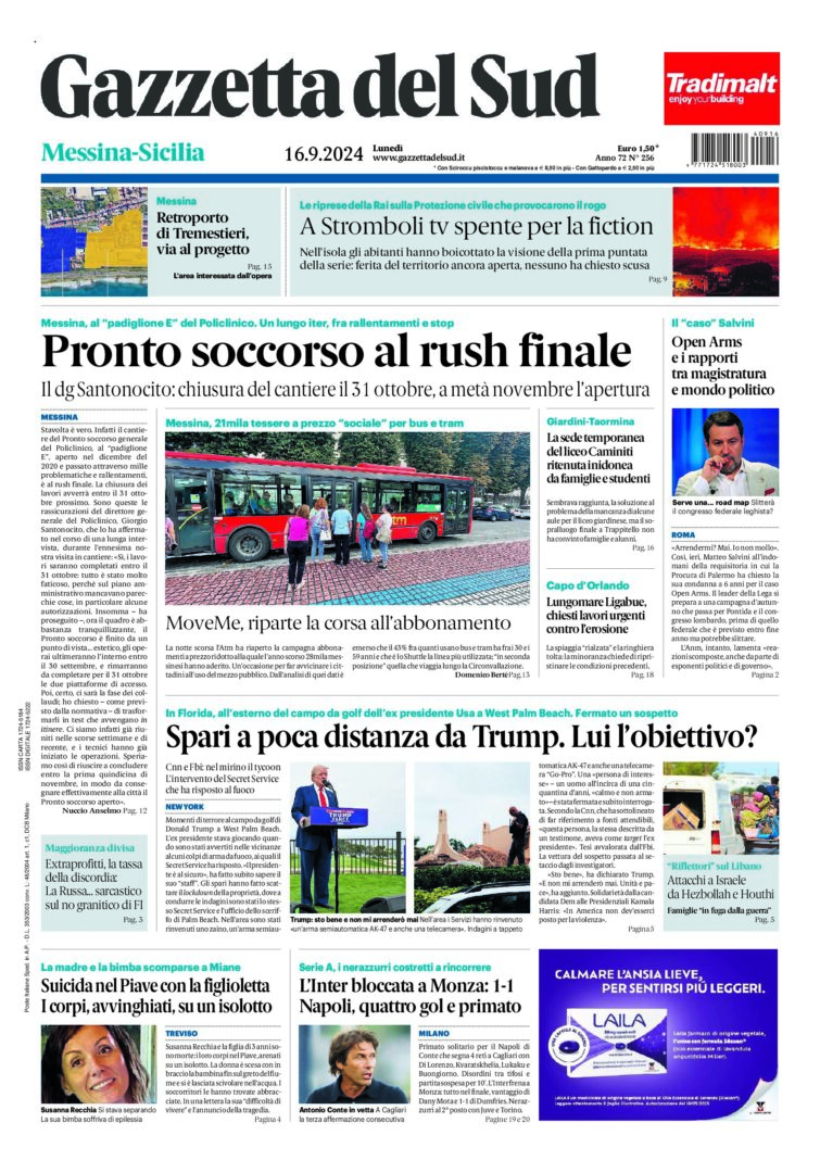 Prima-pagina-gazzetta-del-sud-messina-edizione-di-oggi-16-09-2024