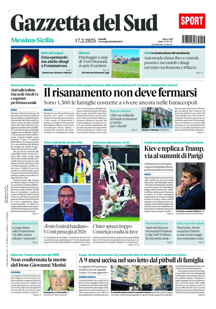 Prima-pagina-gazzetta-del-sud-messina-edizione-di-oggi-17-02-2025