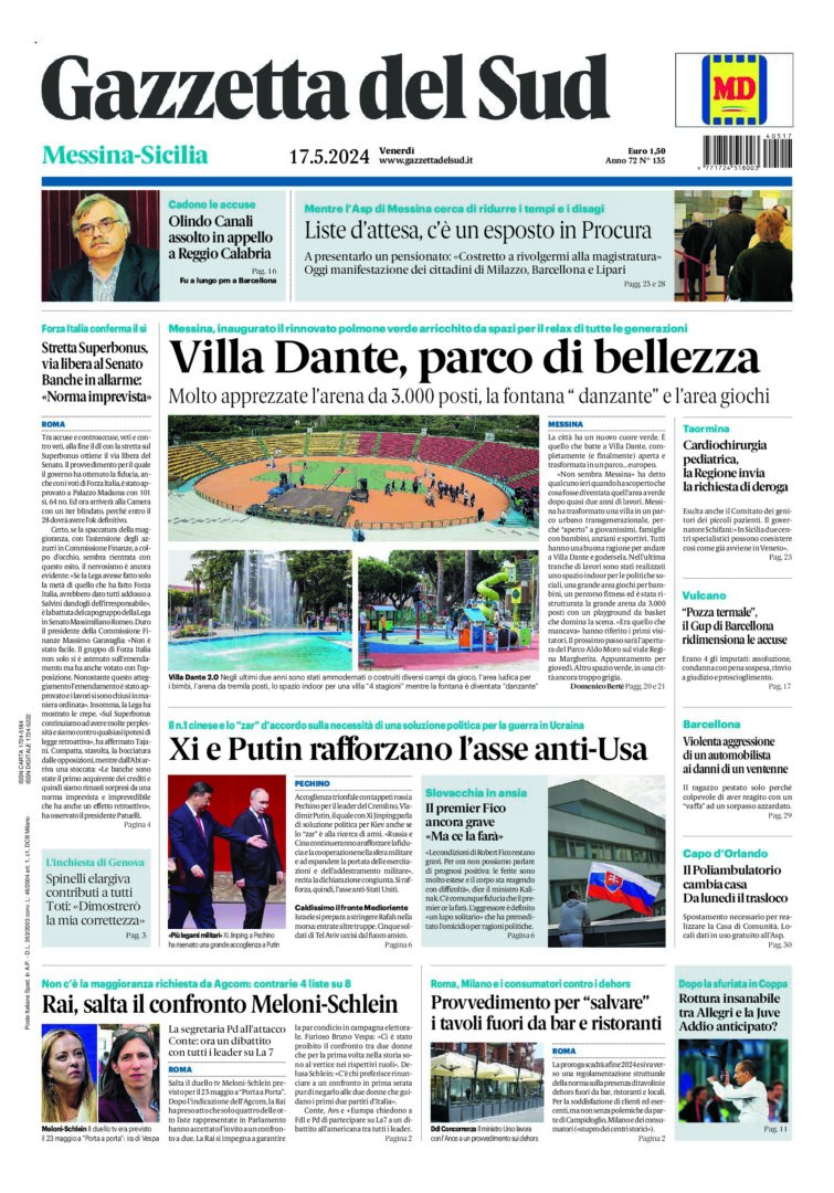 Prima-pagina-gazzetta-del-sud-messina-edizione-di-oggi-17-05-2024