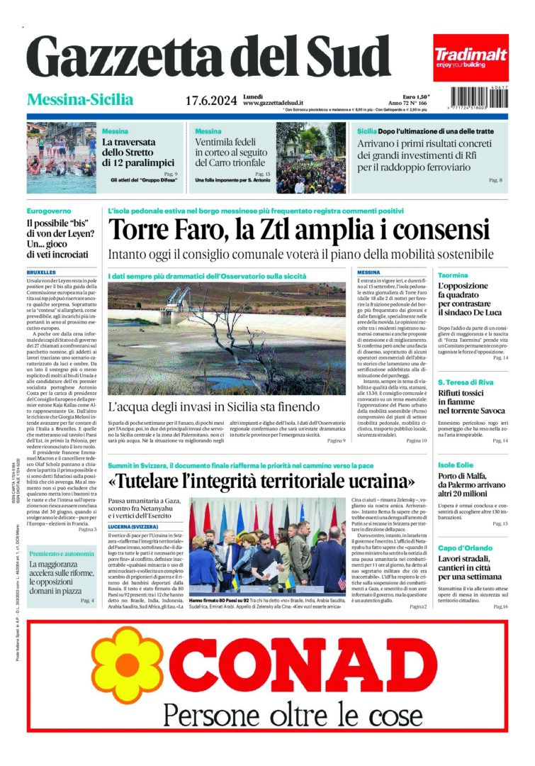 Prima-pagina-gazzetta-del-sud-messina-edizione-di-oggi-17-06-2024