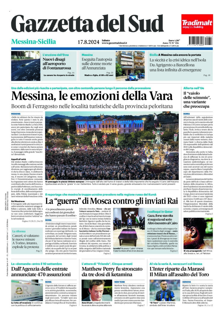 Prima-pagina-gazzetta-del-sud-messina-edizione-di-oggi-17-08-2024