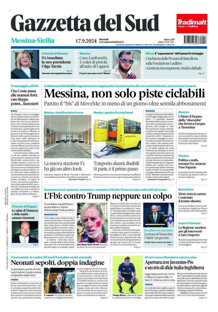 Prima-pagina-gazzetta-del-sud-messina-edizione-di-oggi-17-09-2024