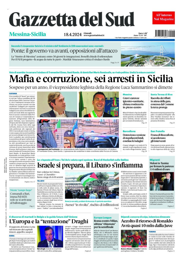 Prima-pagina-gazzetta-del-sud-messina-edizione-di-oggi-18-04-2024