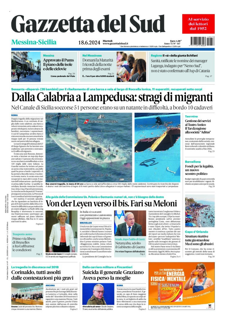 Prima-pagina-gazzetta-del-sud-messina-edizione-di-oggi-18-06-2024