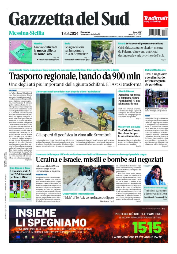 Prima-pagina-gazzetta-del-sud-messina-edizione-di-oggi-18-08-2024