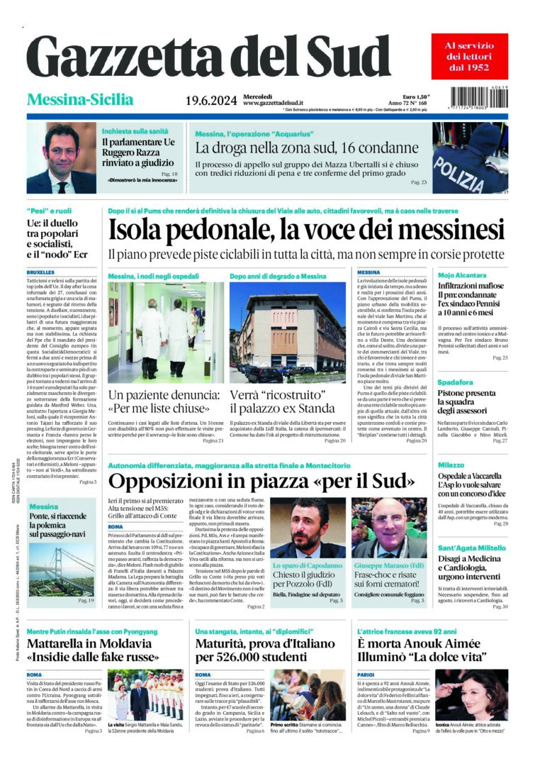 Prima-pagina-gazzetta-del-sud-messina-edizione-di-oggi-19-06-2024