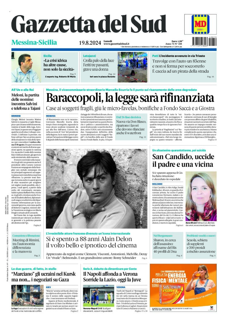 Prima-pagina-gazzetta-del-sud-messina-edizione-di-oggi-19-08-2024