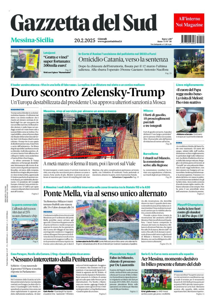 Prima-pagina-gazzetta-del-sud-messina-edizione-di-oggi-20-02-2025