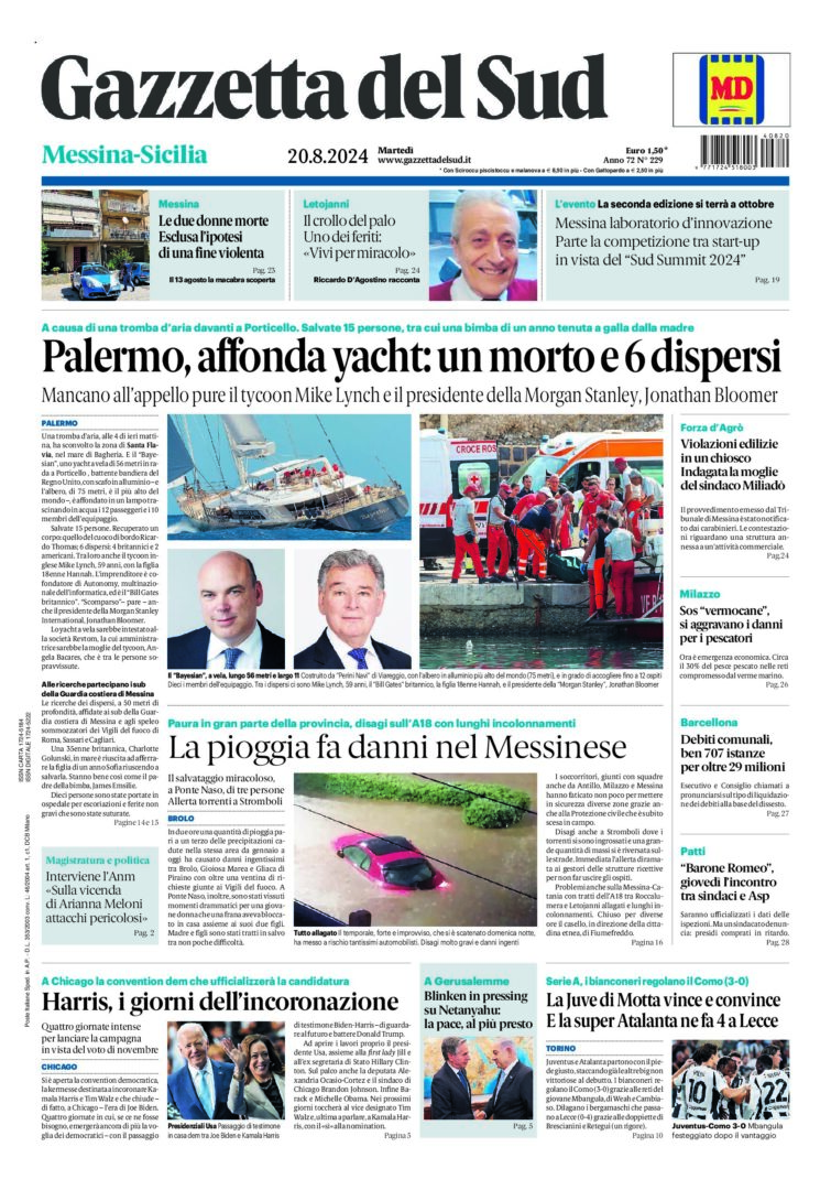 Prima-pagina-gazzetta-del-sud-messina-edizione-di-oggi-20-08-2024