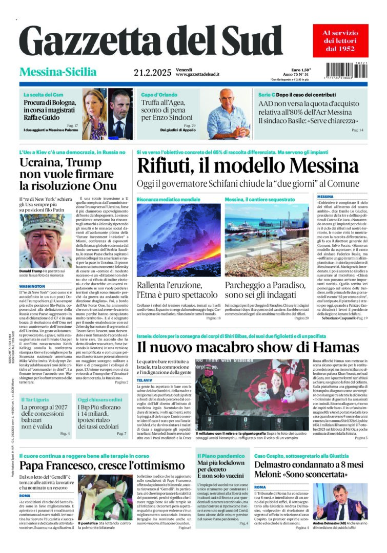 Prima-pagina-gazzetta-del-sud-messina-edizione-di-oggi-21-02-2025