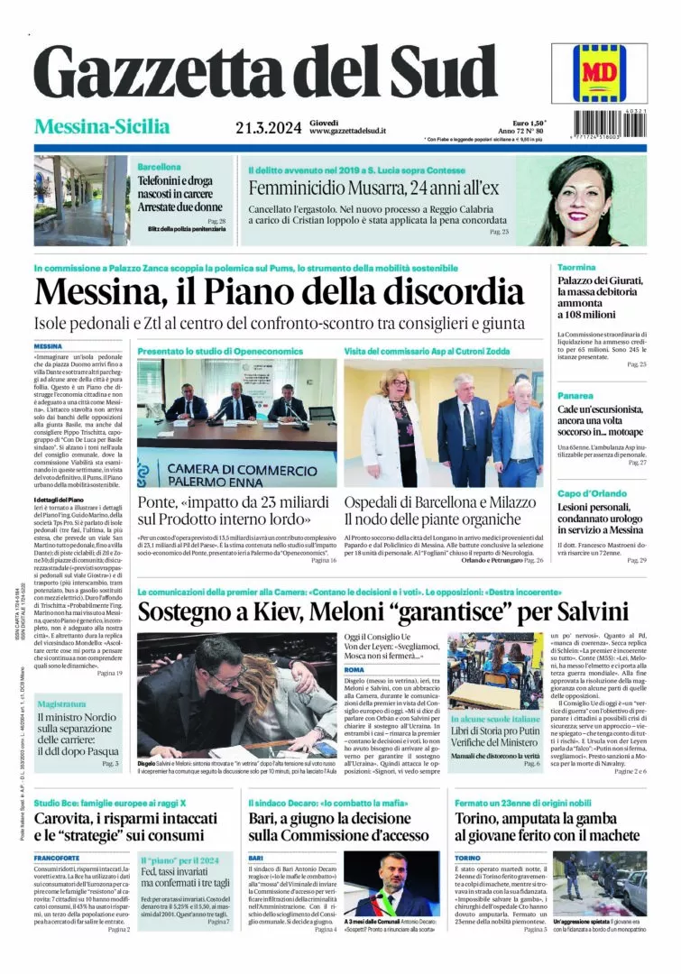 Prima-pagina-gazzetta-del-sud-messina-edizione-di-oggi-21-03-2024