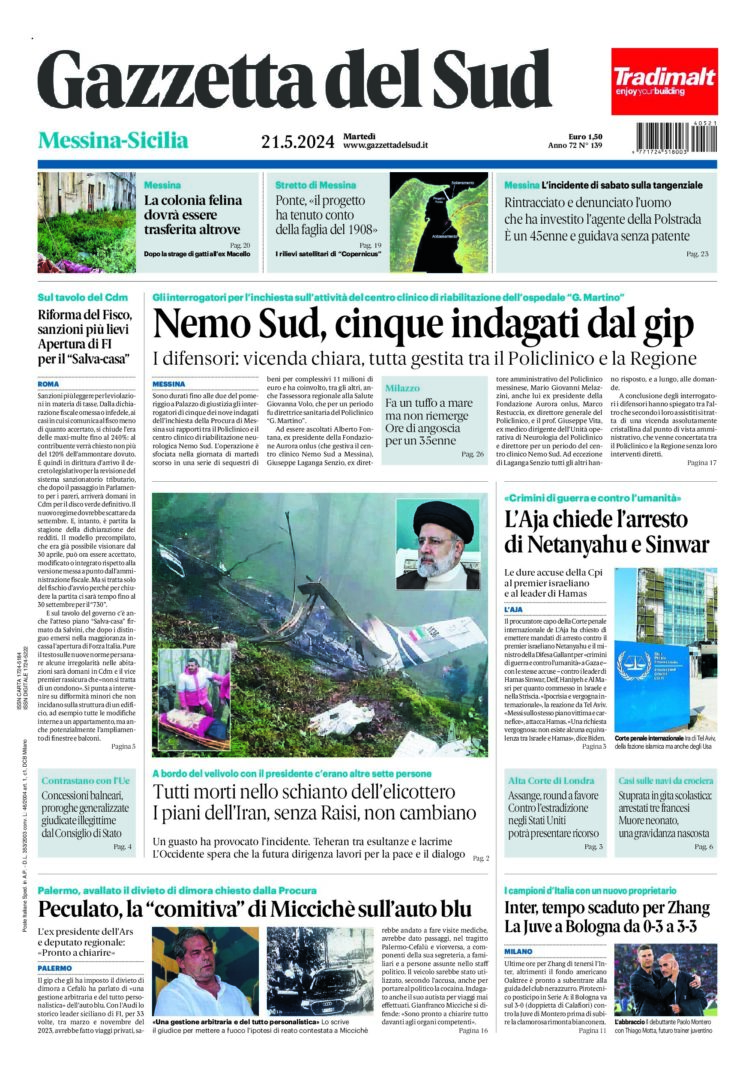 Prima-pagina-gazzetta-del-sud-messina-edizione-di-oggi-21-05-2024