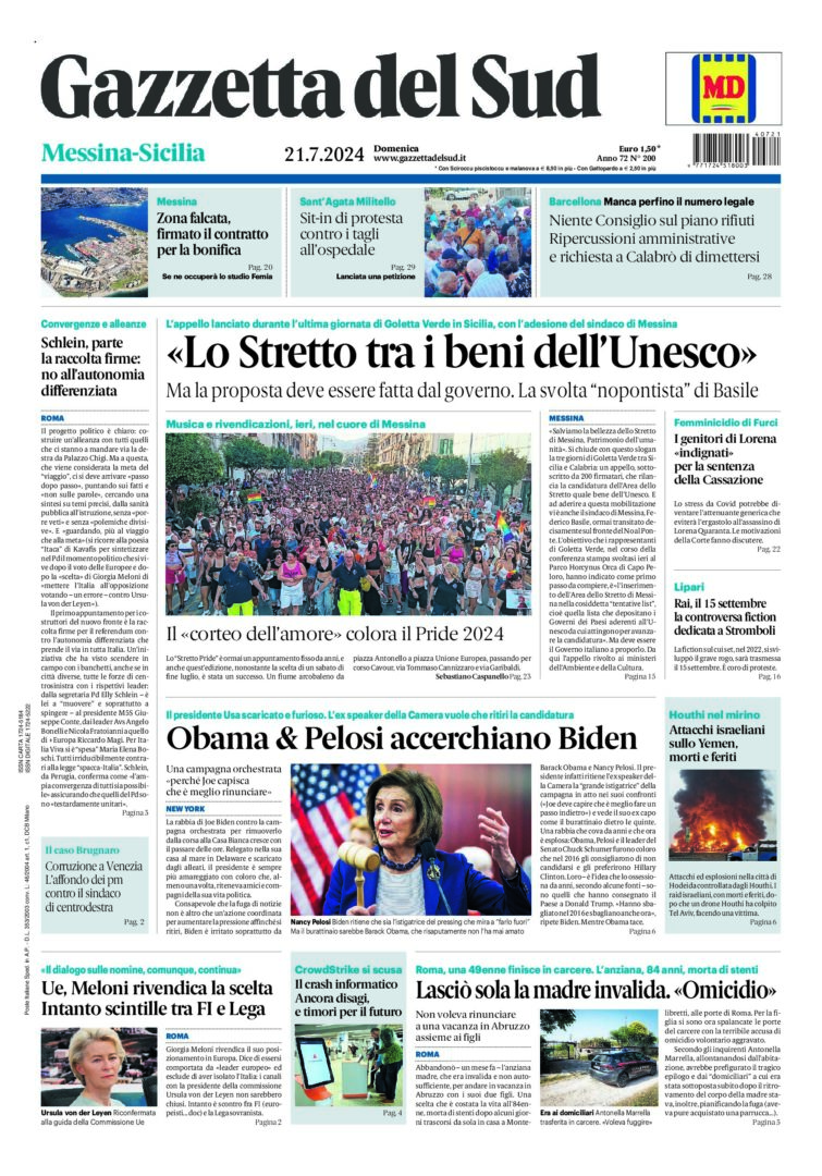 Prima-pagina-gazzetta-del-sud-messina-edizione-di-oggi-21-07-2024