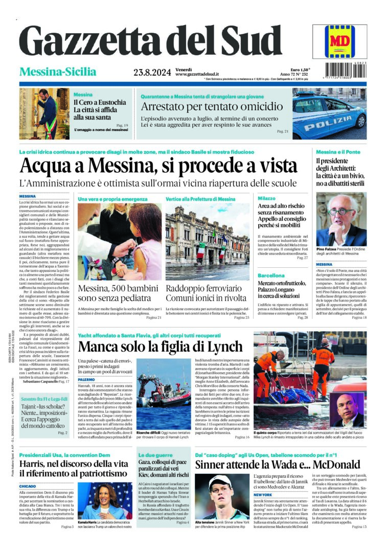 Prima-pagina-gazzetta-del-sud-messina-edizione-di-oggi-23-08-2024