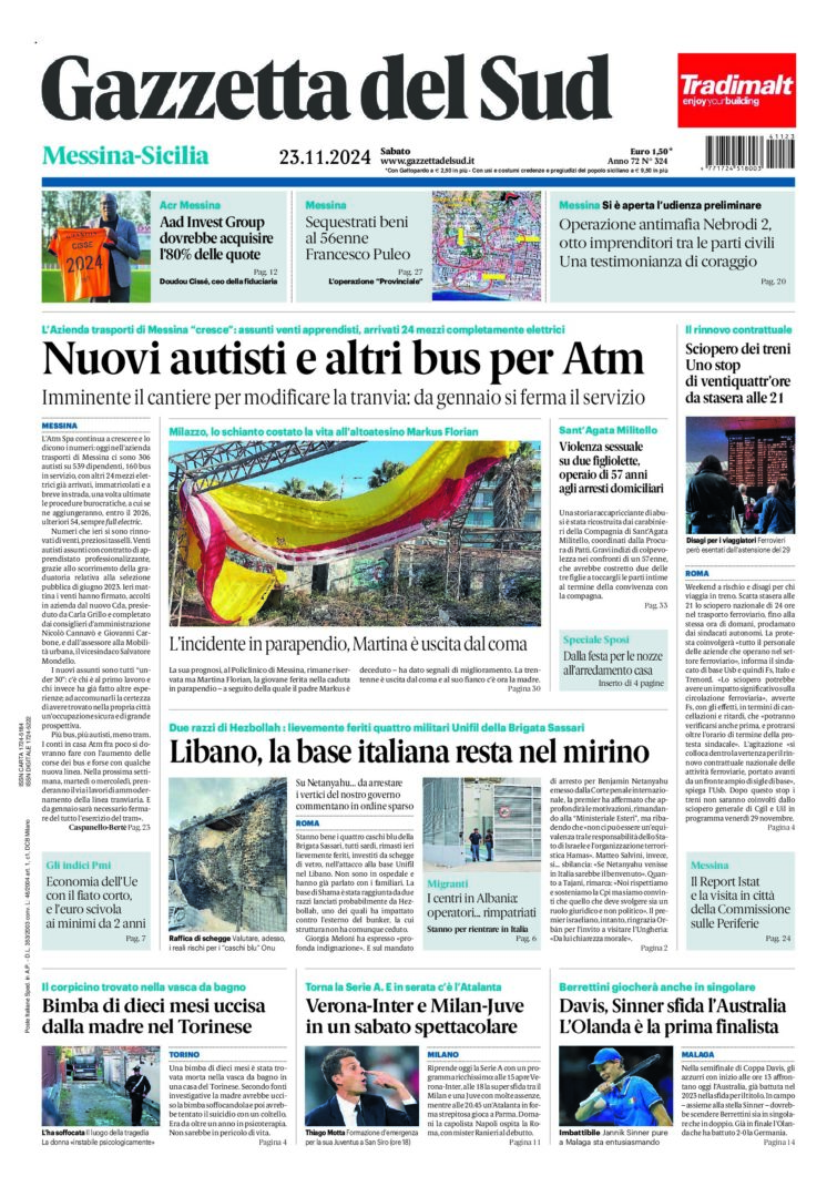 Prima-pagina-gazzetta-del-sud-messina-edizione-di-oggi-23-11-2024