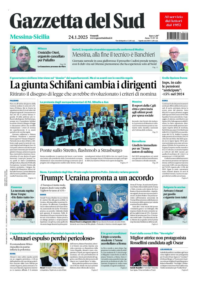 Prima-pagina-gazzetta-del-sud-messina-edizione-di-oggi-24-01-2025