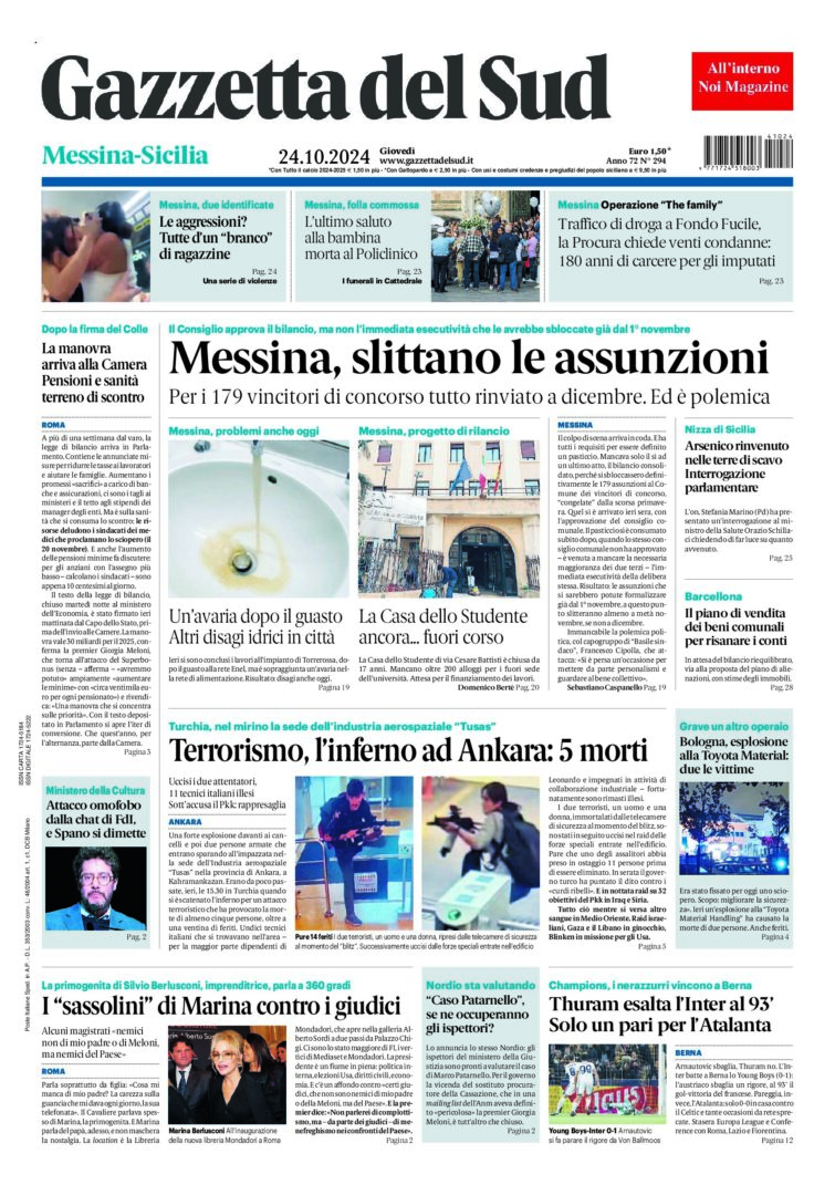 Prima-pagina-gazzetta-del-sud-messina-edizione-di-oggi-24-10-2024