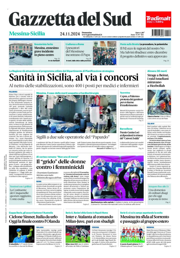 Prima-pagina-gazzetta-del-sud-messina-edizione-di-oggi-24-11-2024