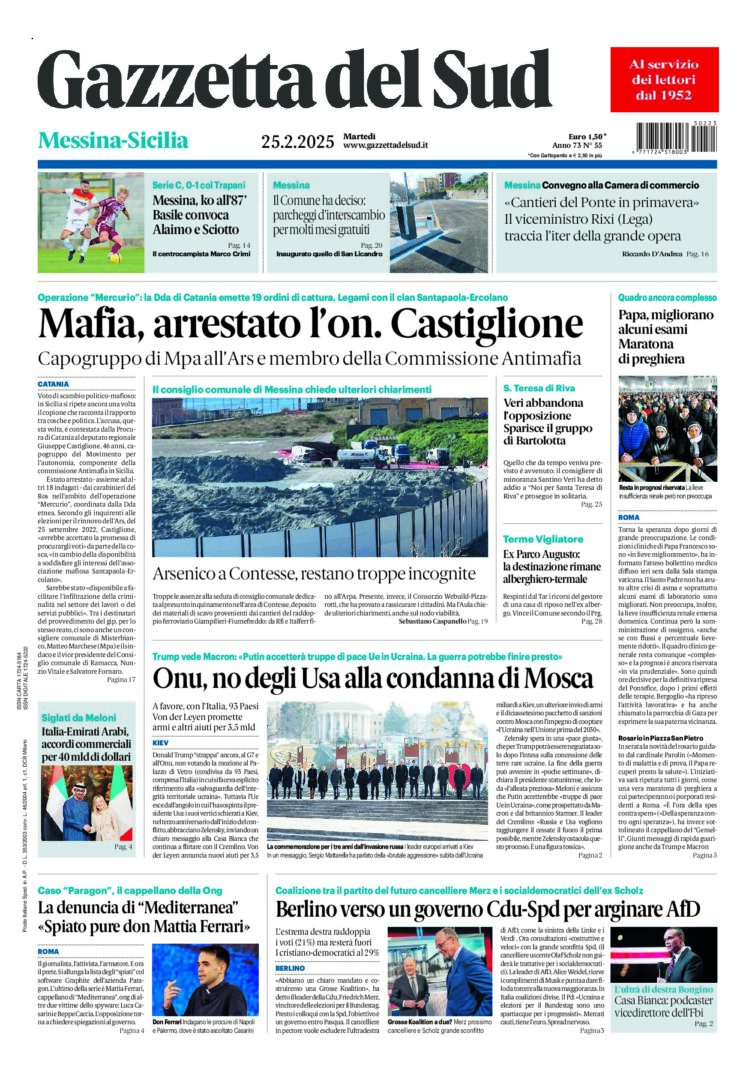 Prima-pagina-gazzetta-del-sud-messina-edizione-di-oggi-25-02-2025