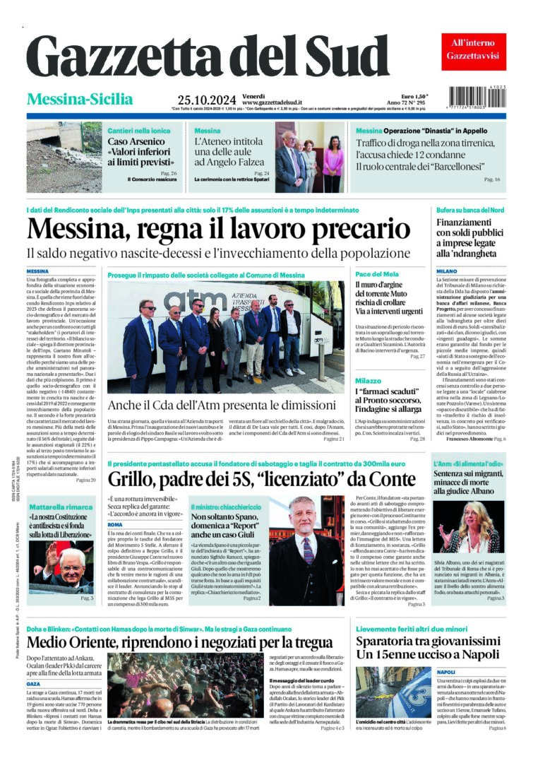 Prima-pagina-gazzetta-del-sud-messina-edizione-di-oggi-25-10-2024