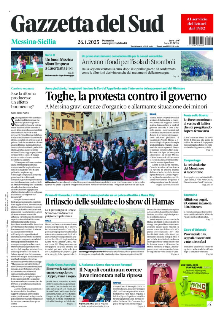 Prima-pagina-gazzetta-del-sud-messina-edizione-di-oggi-26-01-2025