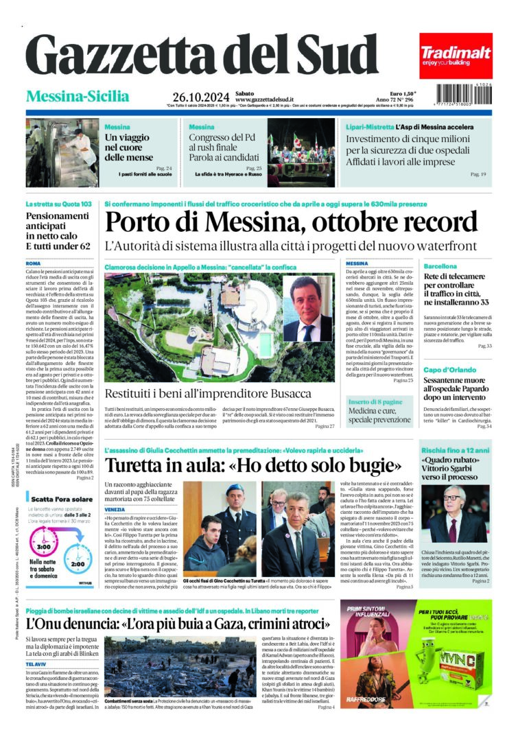 Prima-pagina-gazzetta-del-sud-messina-edizione-di-oggi-26-10-2024