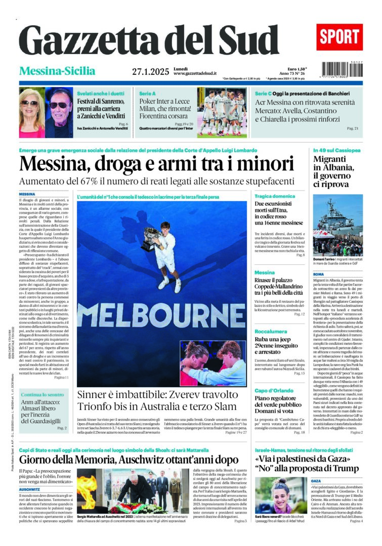 Prima-pagina-gazzetta-del-sud-messina-edizione-di-oggi-27-01-2025