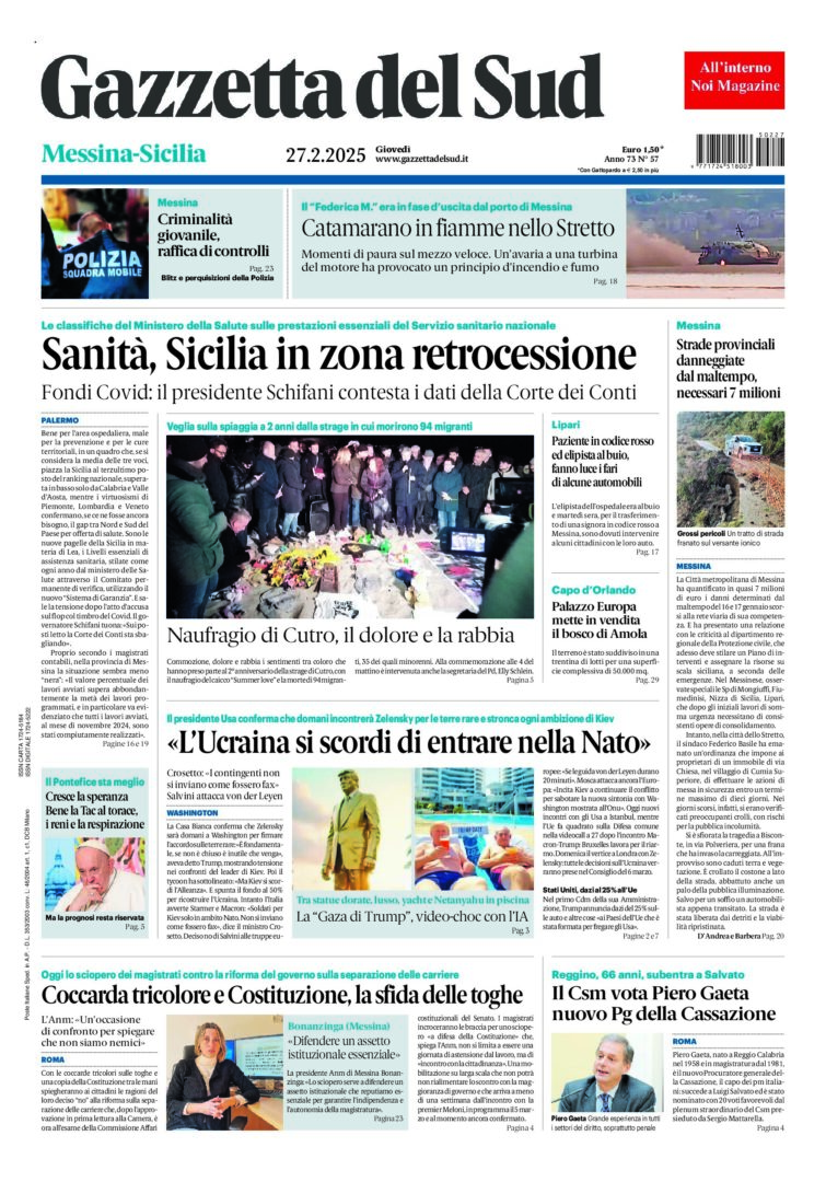 Prima-pagina-gazzetta-del-sud-messina-edizione-di-oggi-27-02-2025