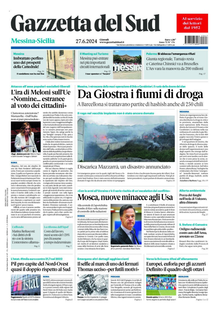 Prima-pagina-gazzetta-del-sud-messina-edizione-di-oggi-27-06-2024