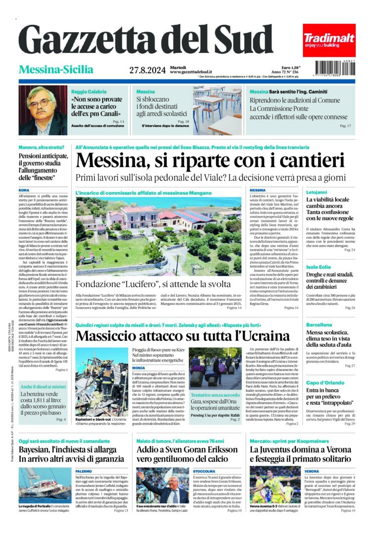 Prima-pagina-gazzetta-del-sud-messina-edizione-di-oggi-27-08-2024