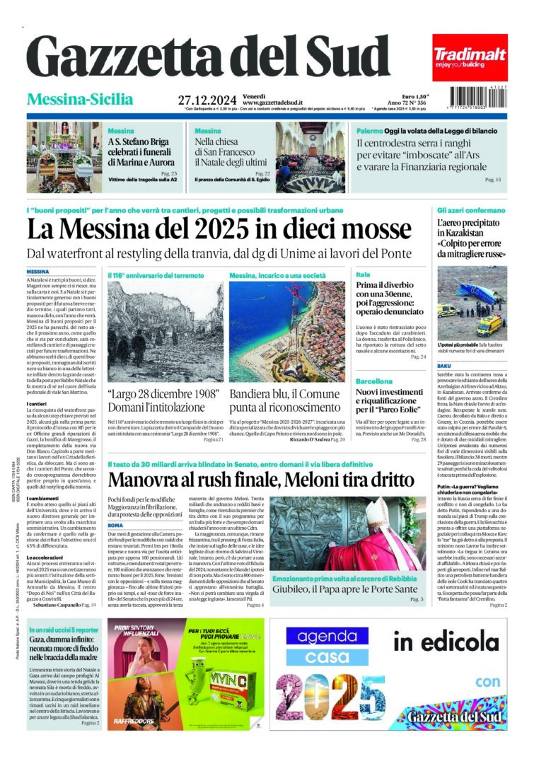 Prima-pagina-gazzetta-del-sud-messina-edizione-di-oggi-27-12-2024