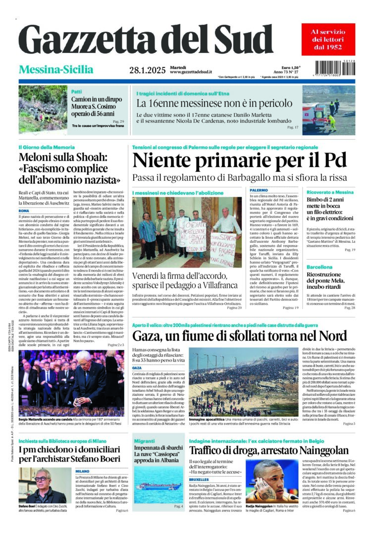 Prima-pagina-gazzetta-del-sud-messina-edizione-di-oggi-28-01-2025