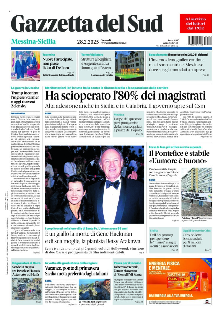 Prima-pagina-gazzetta-del-sud-messina-edizione-di-oggi-28-02-2025