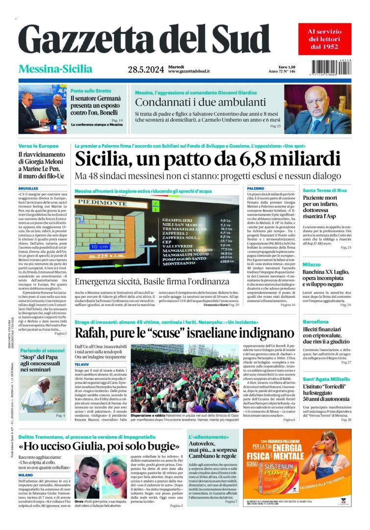 Prima-pagina-gazzetta-del-sud-messina-edizione-di-oggi-28-05-2024