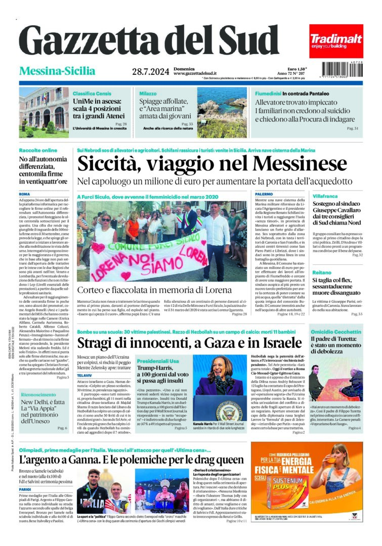 Prima-pagina-gazzetta-del-sud-messina-edizione-di-oggi-28-07-2024