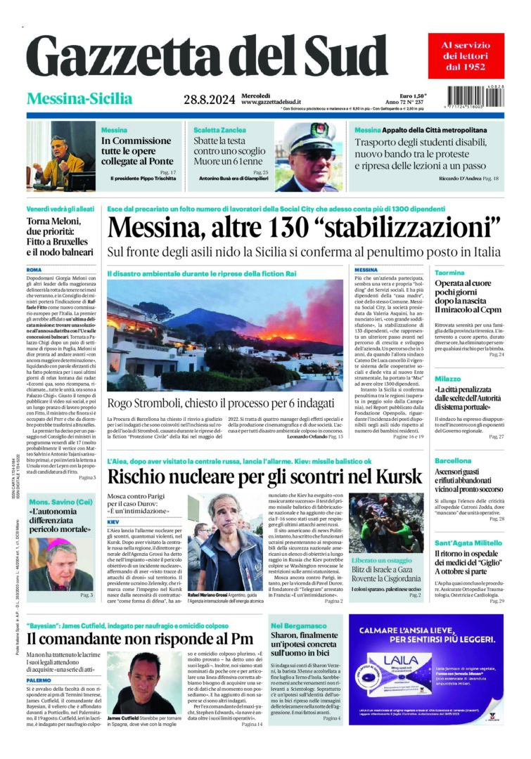 Prima-pagina-gazzetta-del-sud-messina-edizione-di-oggi-28-08-2024