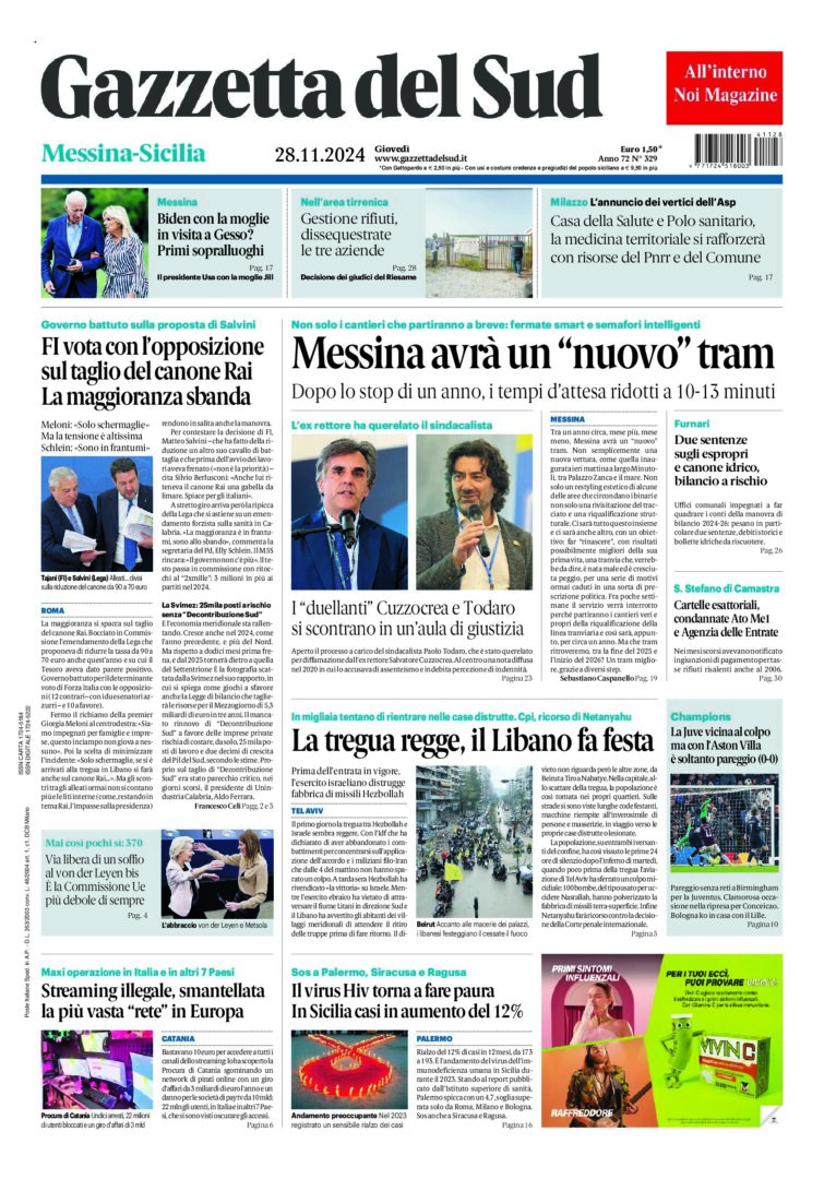 Prima-pagina-gazzetta-del-sud-messina-edizione-di-oggi-28-11-2024