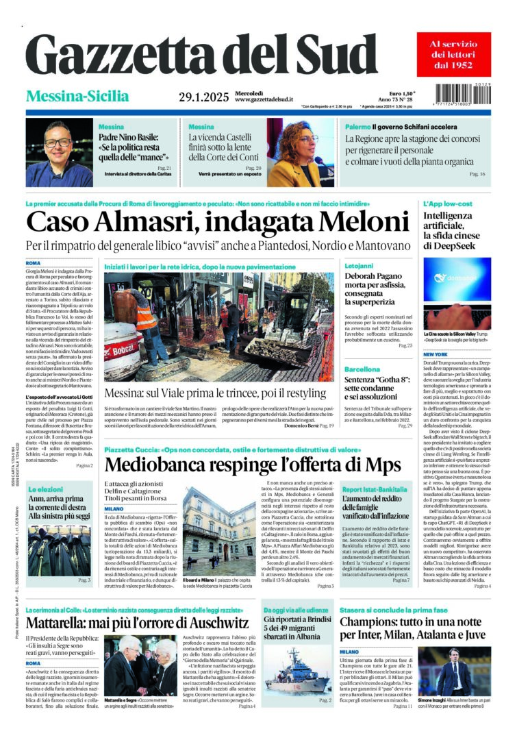 Prima-pagina-gazzetta-del-sud-messina-edizione-di-oggi-29-01-2025