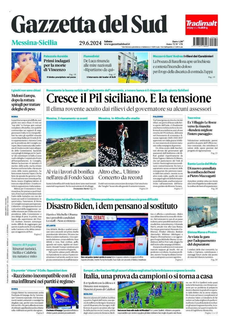 Prima-pagina-gazzetta-del-sud-messina-edizione-di-oggi-29-06-2024