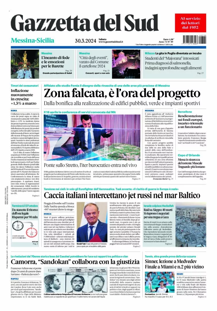 Prima-pagina-gazzetta-del-sud-messina-edizione-di-oggi-30-03-2024