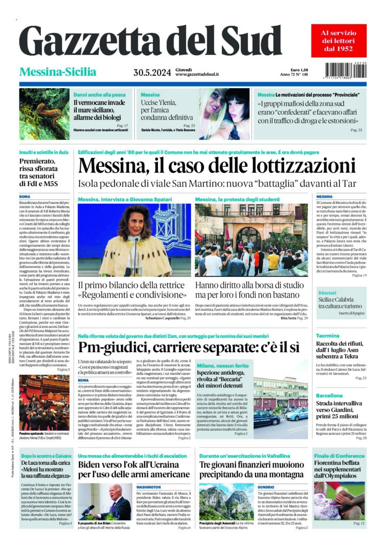 Prima-pagina-gazzetta-del-sud-messina-edizione-di-oggi-30-05-2024