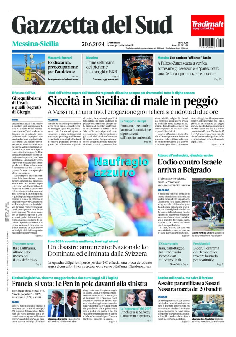 Prima-pagina-gazzetta-del-sud-messina-edizione-di-oggi-30-06-2024