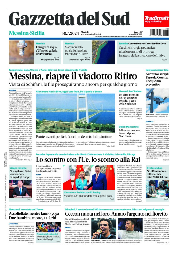 Prima-pagina-gazzetta-del-sud-messina-edizione-di-oggi-30-07-2024