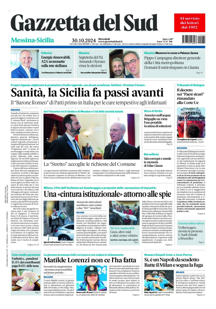 Prima-pagina-gazzetta-del-sud-messina-edizione-di-oggi-30-10-2024